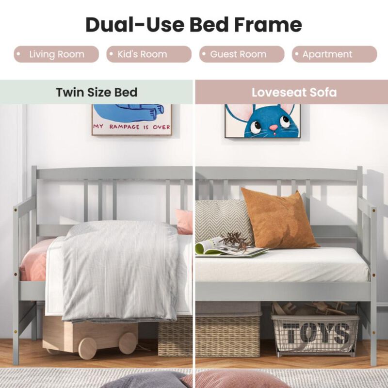Hivvago Twin Size Wooden Slats Daybed Bed with Rails