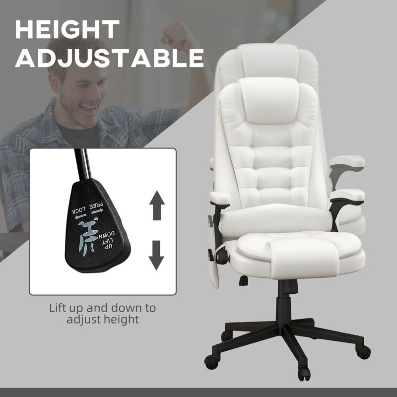 White Ergonomic Heated Massage Chair: 6 Vibration Points, Recliner