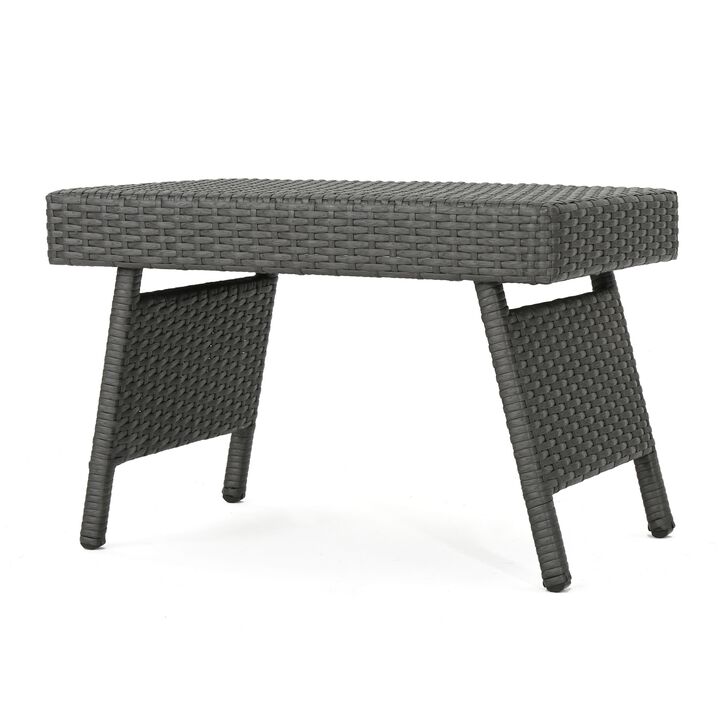 Mach Snack Table, Dark Gray Outdoor Safe Wicker and Iron Frame, 24 Inch