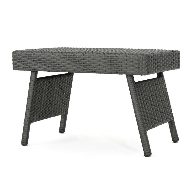 Mach Snack Table, Dark Gray Outdoor Safe Wicker and Iron Frame, 24 Inch