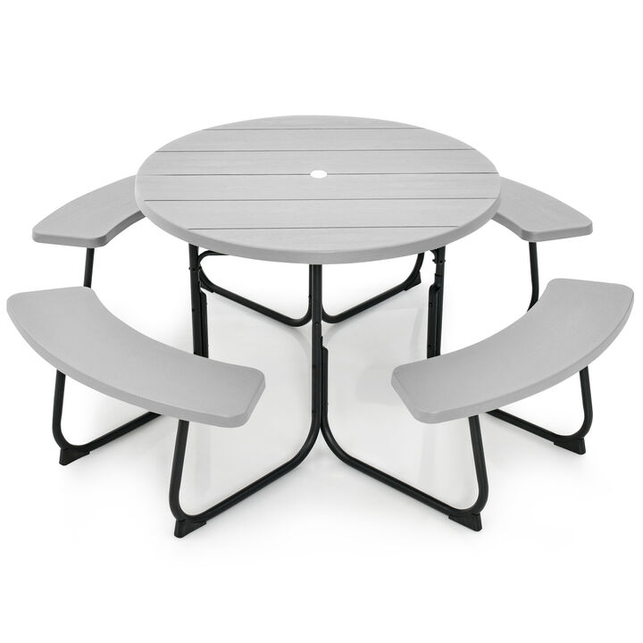8-Person Outdoor Picnic Table and Bench Set with Umbrella Hole