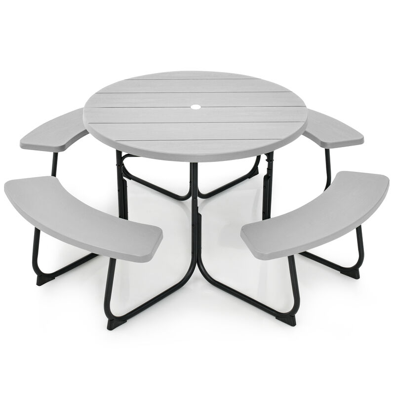 8-Person Outdoor Picnic Table and Bench Set with Umbrella Hole