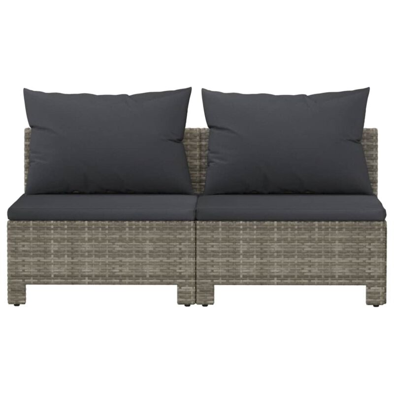 vidaXL 2-Seater Patio Sofa with Cushions Gray Poly Rattan