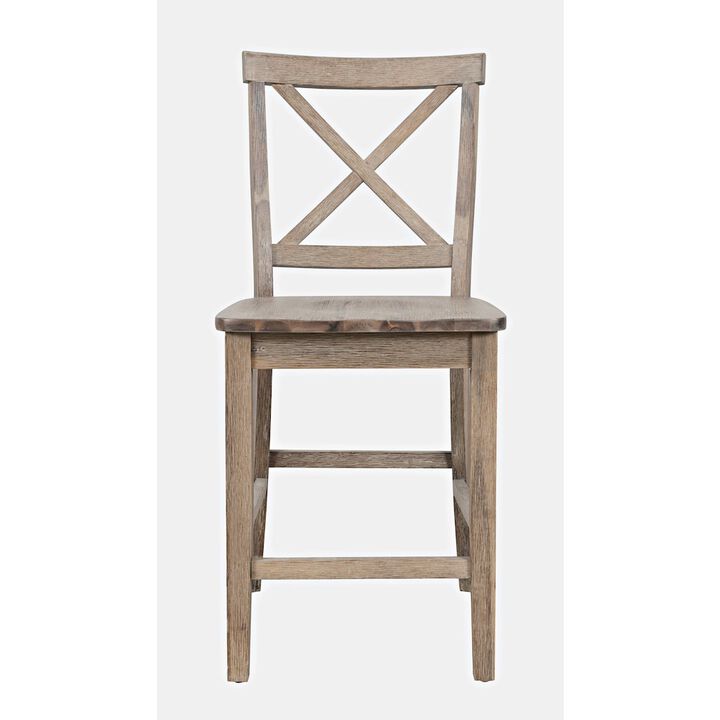 Jofran Eastern Tides Coastal Wire-Brushed Wood X-Back Counter Barstool (Set of 2)