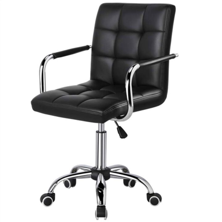 Hivvago Modern Mid-Back Black Faux Leather Office Chair with Removable Arms