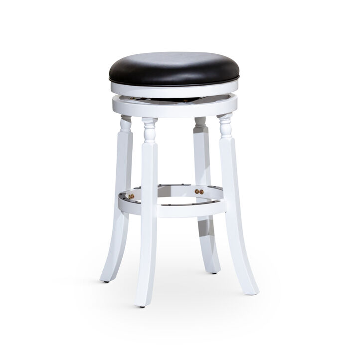 30" Barstool, White Finish, Black Leather Seat