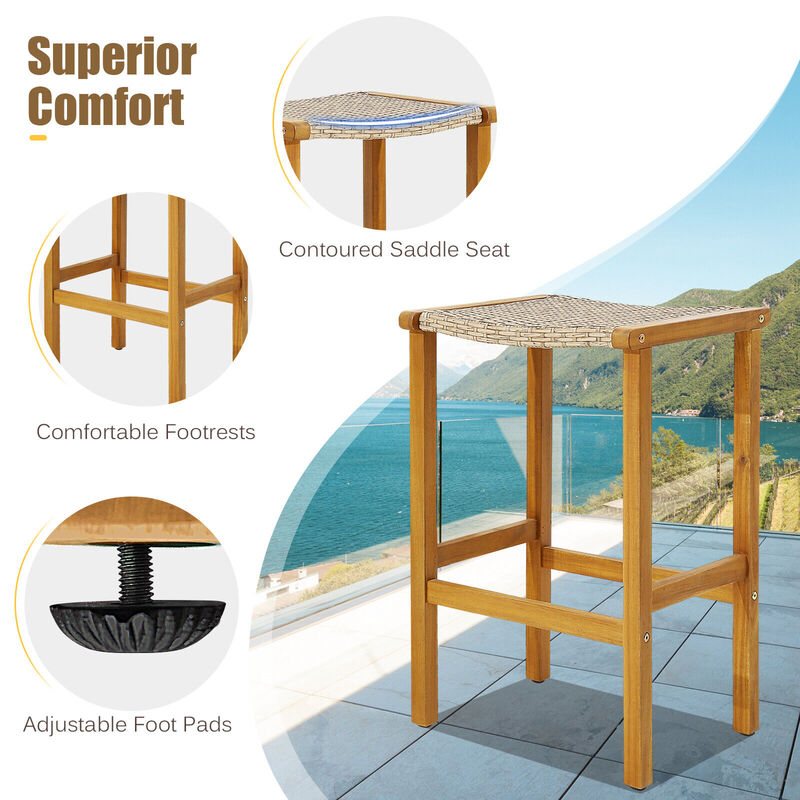 Patio Wood Bar Stools Set of 4