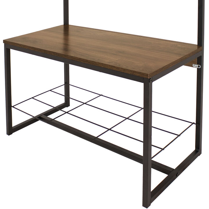 Sunnydaze Industrial MDP Hall Tree with Coat/Shoe Rack - Brown - 67 in