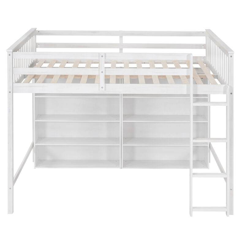Merax Loft Bed with 8 Open Storage Shelves and Ladder