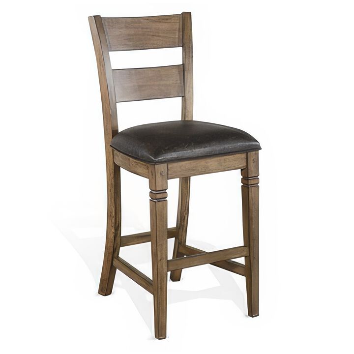 Yael Barstool Chair, Ladderback, Black Microfiber, Taupe Mahogany Wood - Benzara