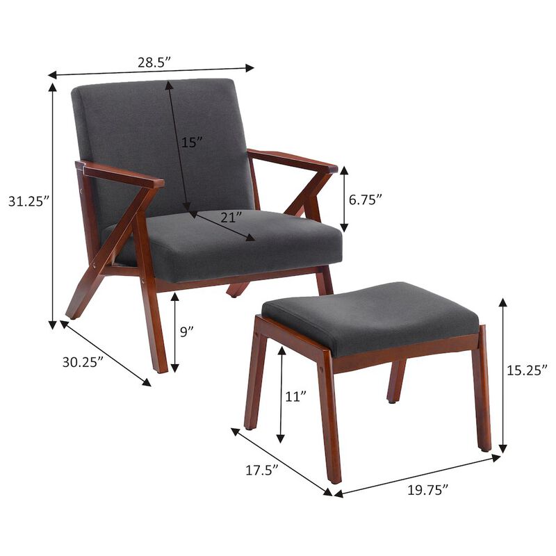 Convenience Concepts Take a Seat Cliff Mid-Century Modern Accent Lounge Armchair with Ottoman