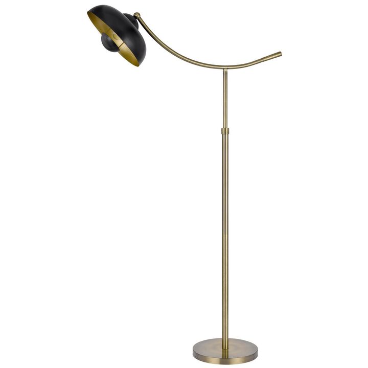 66 Inch Adjustable Arc Floor Lamp, Dome Shade, Dark Bronze, Antique Brass-Benzara