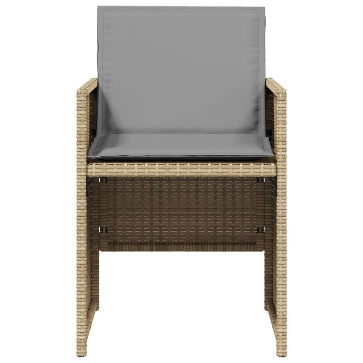 Outdoor Accent Chair Set of 4, Beige Rattan, Gray High Back Cushions - Benzara