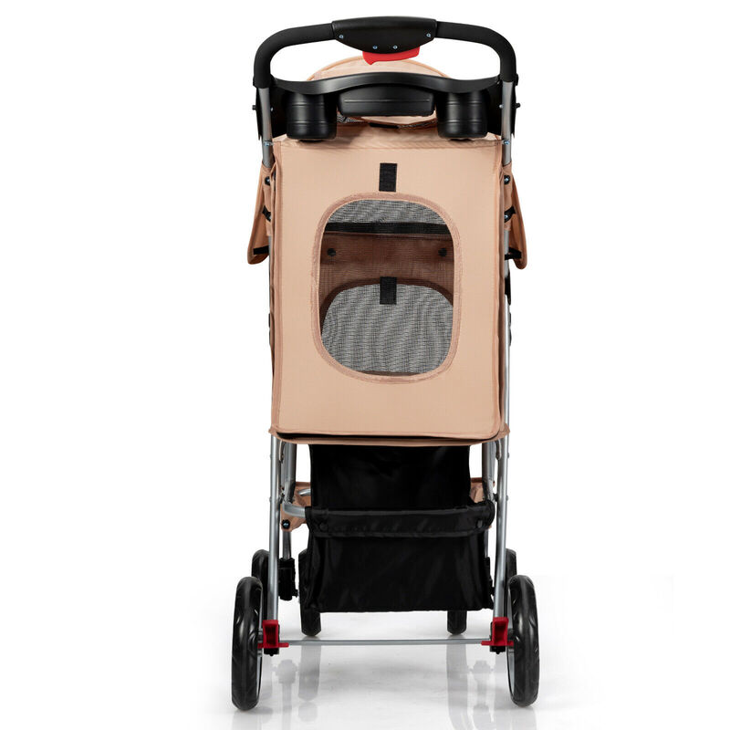 Costway Foldable Pet Stroller 4-Wheel Cat Dog Travel Carrier w/ Storage Basket