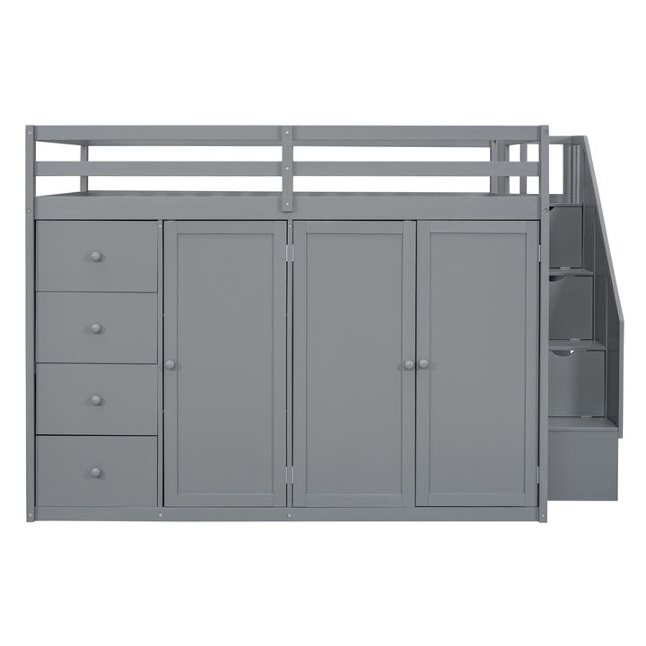 Merax Wood Loft Bed with Built-in Wardrobes