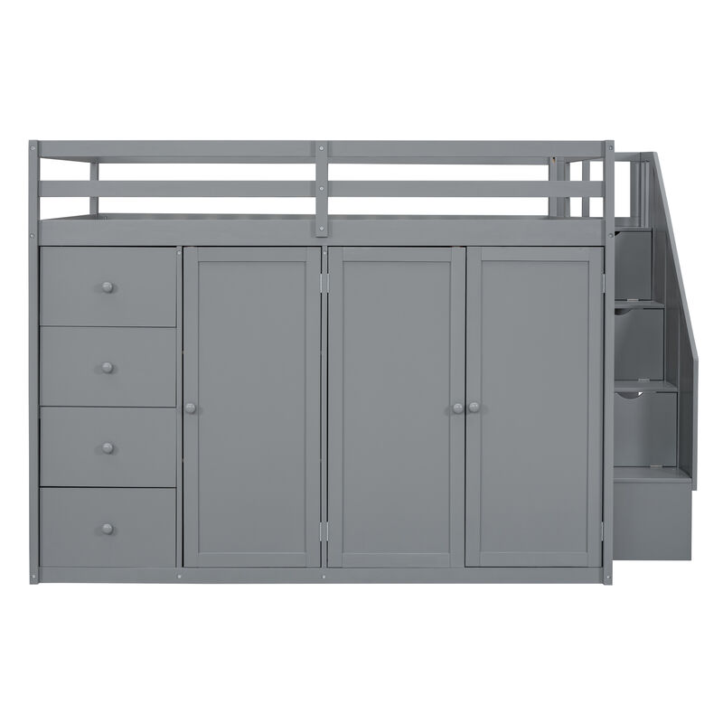 Merax Wood Loft Bed with Built-in Wardrobes