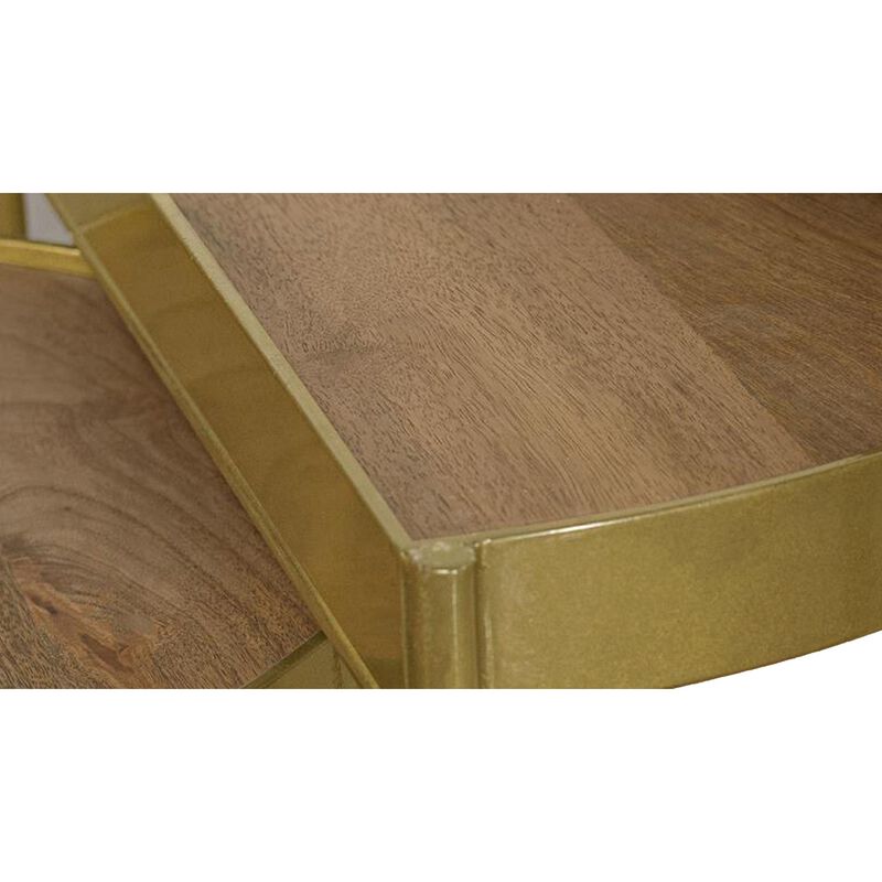 3 Piece Nesting End Table Set, Half Moon Tabletops, Mango Wood, Brown - Benzara