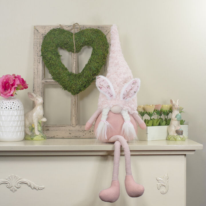 32" White and Pink Sitting Easter Gnome with Bunny Ears and Dangling Legs