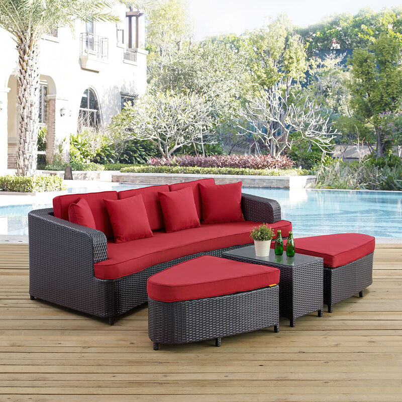 Modway - Monterey 4 Piece Outdoor Patio Sofa Set Brown Red