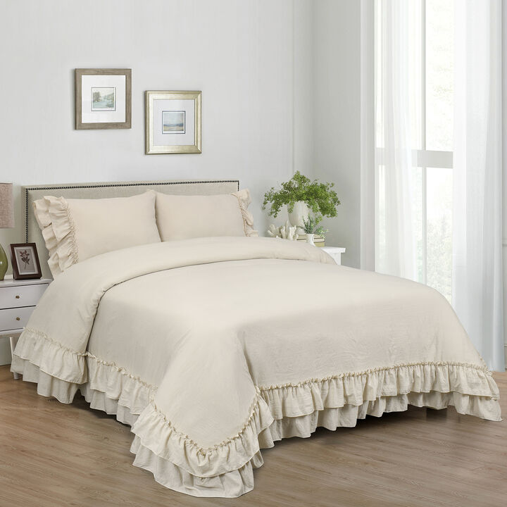 3-Piece Farmhouse Ruffled Duvet Cover Set with 2 Shams Soft and Elegant Bedding for a Cozy Bedroom