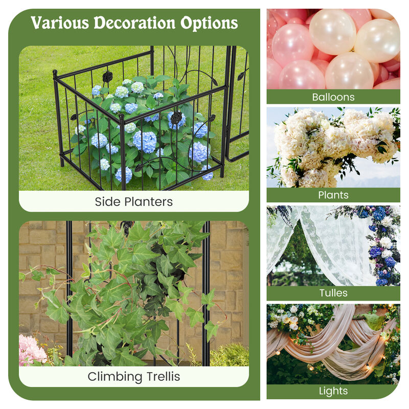 87 Inches Garden Arbor with Lockable Gate Side Planters-Black