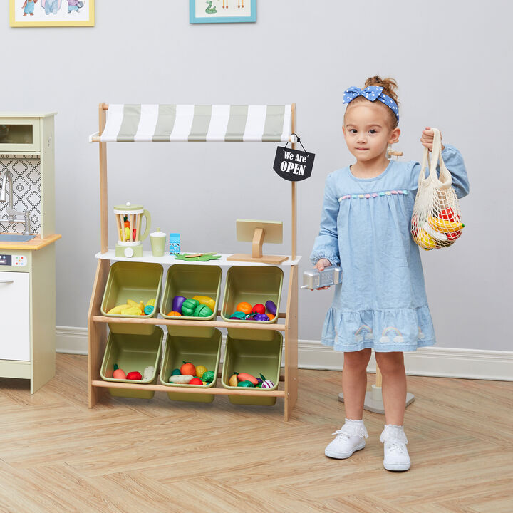 Teamson Kids - Little Helper Market Play Stand Play Kitchen - Olive Green