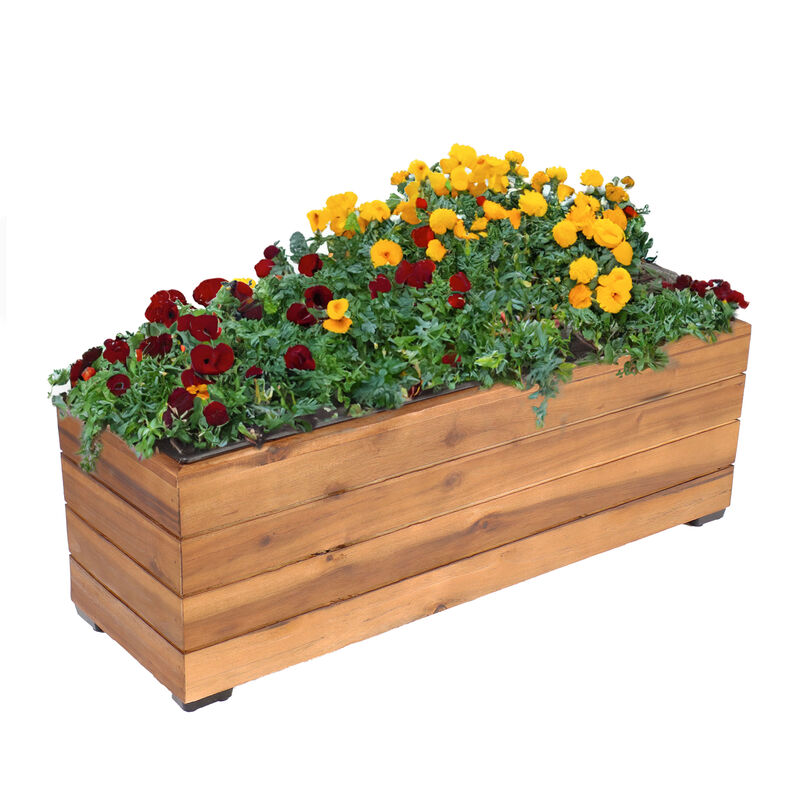 Sunnydaze Acacia Rectangle Planter Box with Plastic Liner