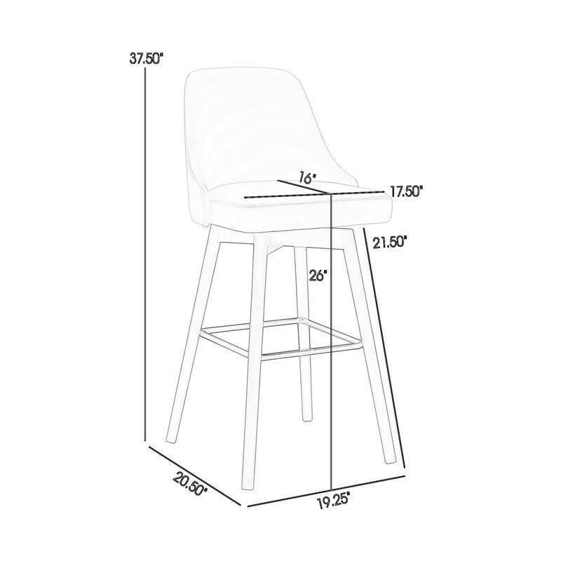 Sean 26 Inch Counter Stool Chair, Swivel, Parson, Cream Faux Leather, Brown - Benzara
