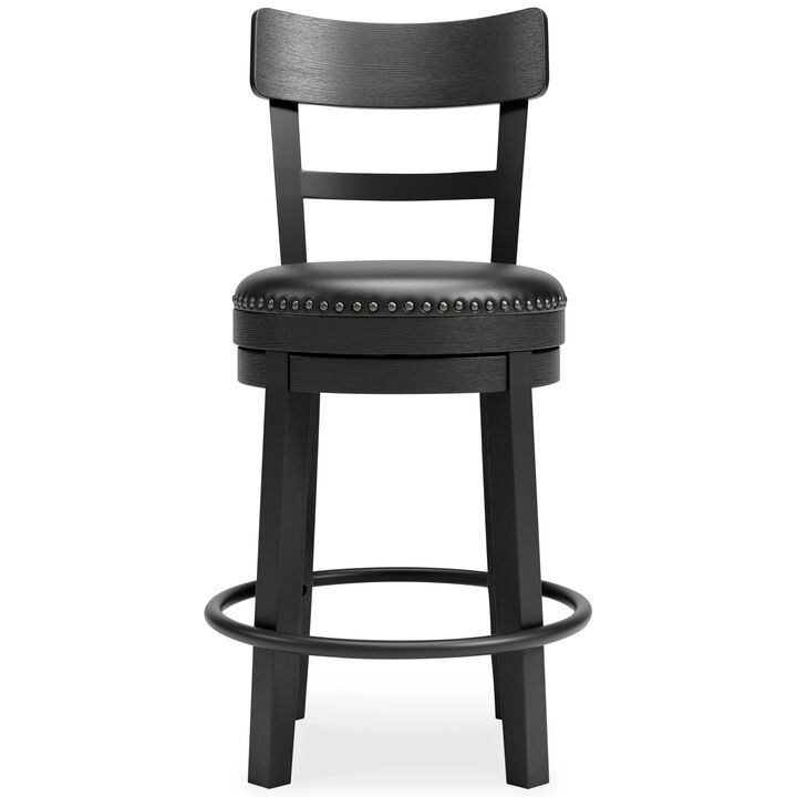 Solid Wood Counter Height Barstool, 360 Degree Swivel, Leatherette Seat, Black-Benzara