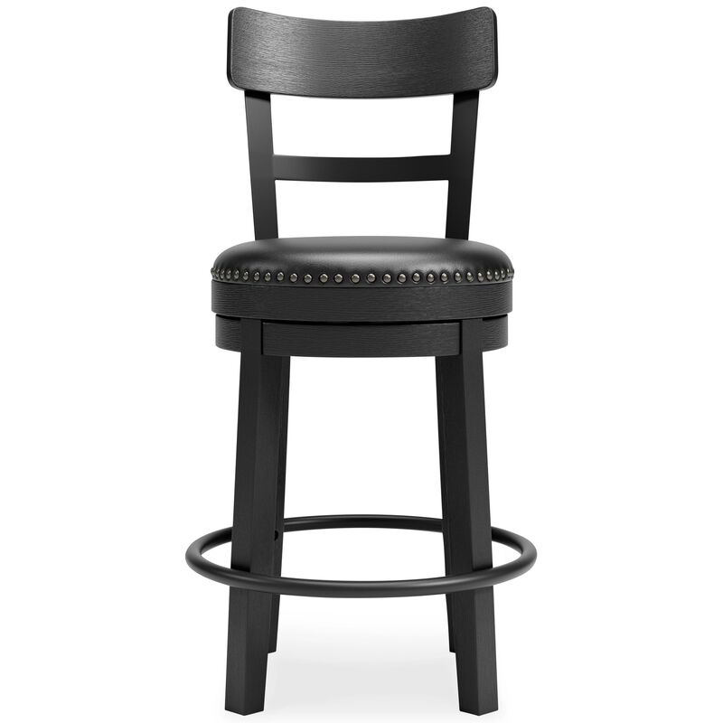 Solid Wood Counter Height Barstool, 360 Degree Swivel, Leatherette Seat, Black-Benzara