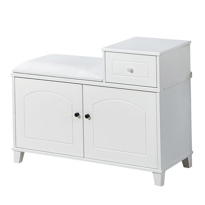 Fireproof Cushioned Shoe Storage Bench with Double Doors