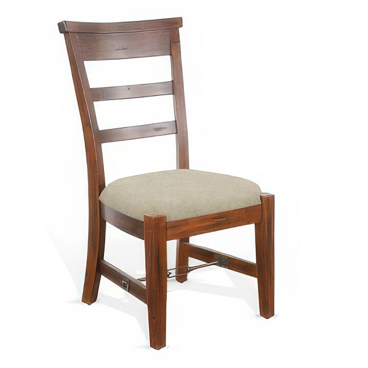 Reggie Side Dining Chair Set of 2, Ladderback, Beige, Brown Mahogany - Benzara