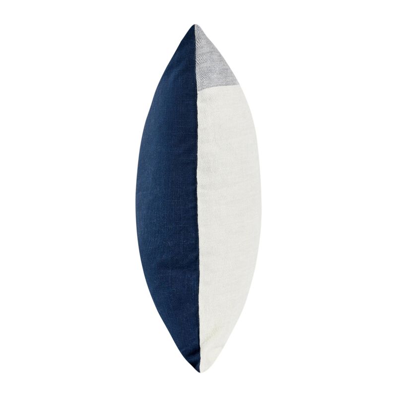 Throw Pillow, 22 Inch Subtle Stripe Design, White Gray Flax Linen - Benzara