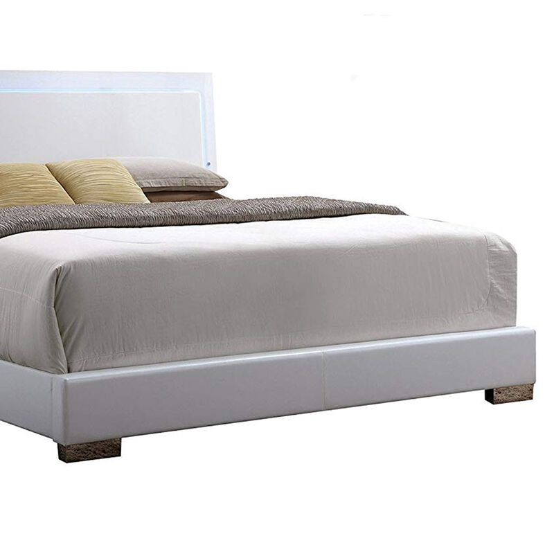 Contemporary Style Queen Size Wooden Panel Bed with Headboard, White-Benzara