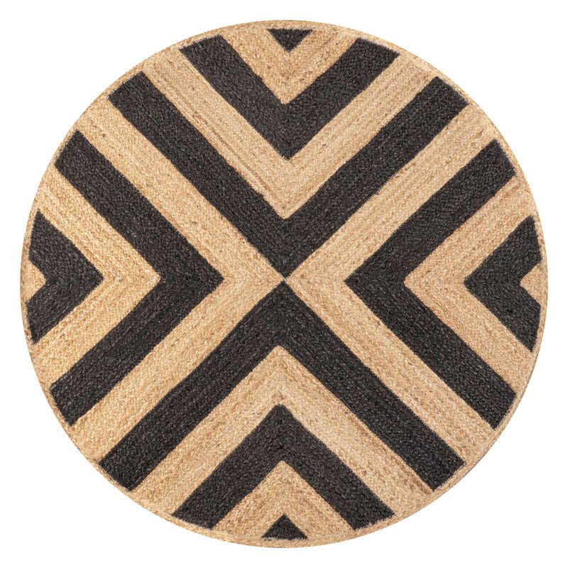 Piper Two Tone Chevron Round Jute Area Rug