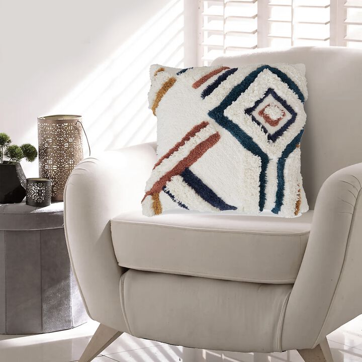 Throw Pillow Set of 4, 20 Inch, Whimsical Design, Boho Style, White, Blue -