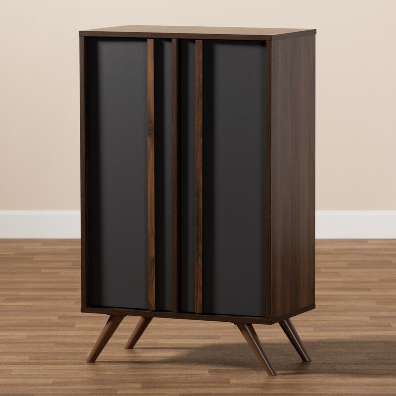 Baxton Studio Naoki Modern Two Tone Grey and Walnut Finished Wood 2 Door Shoe Cabinet