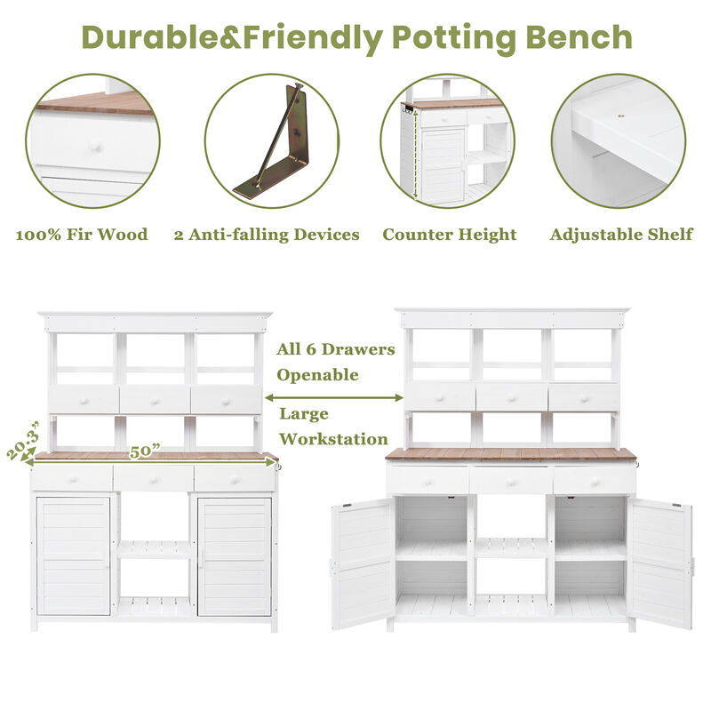 Merax Patio Garden Potting Bench Table with Hutch
