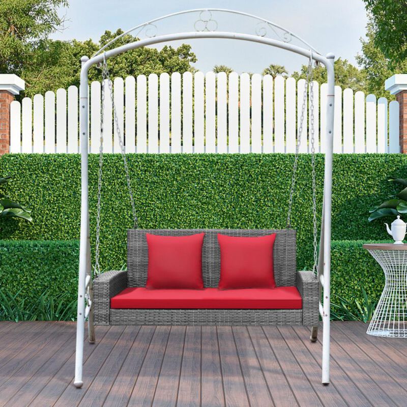 Hivvago 2-Person Patio PE Wicker Hanging Porch Swing Bench Chair Cushion 800 Pounds