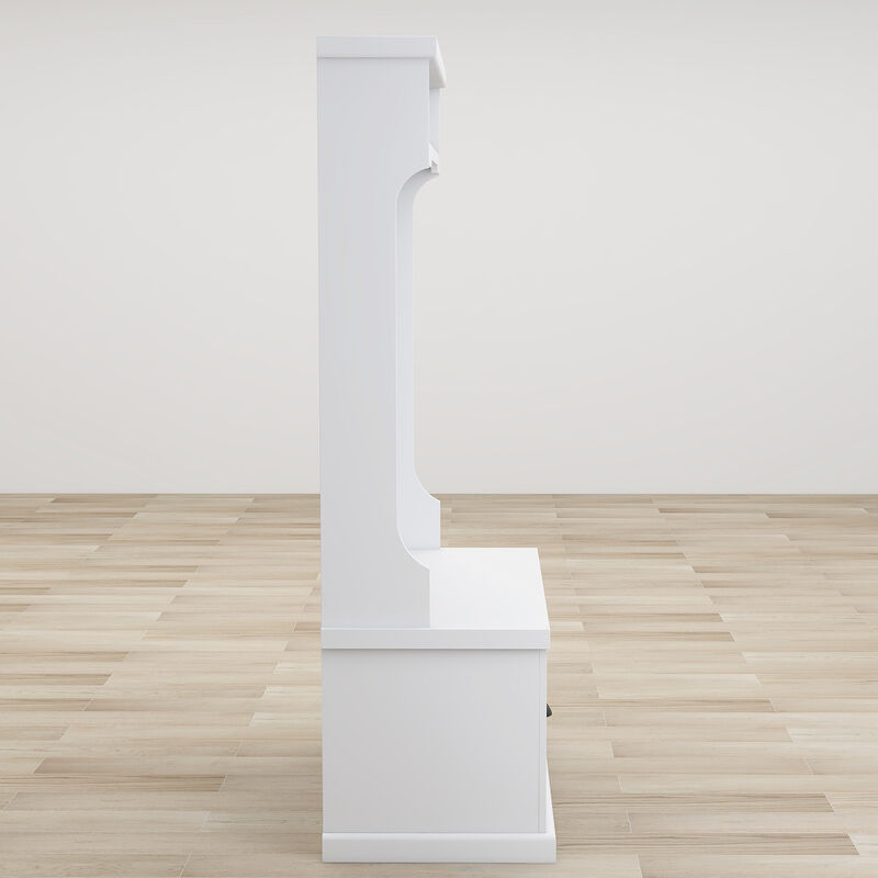 White Wood Hall Tree with Bench Shoe Cabinet