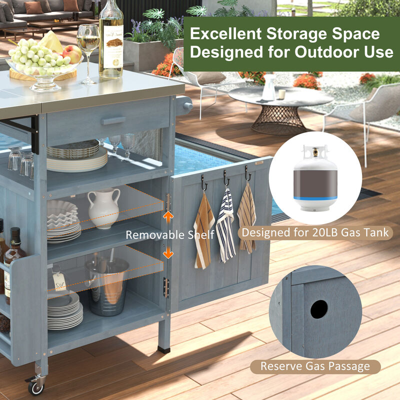Merax Outdoor Grill Cart Kitchen Island with Stainless Steel Top