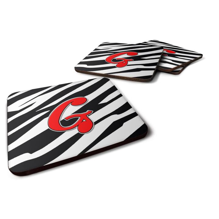 Caroline's Treasures CJ1024-GFC Monogram-Zebra Red Foam Coasters (Set of 4), Initial Letter G, 3.5 H x 3.5 W, Multicolor