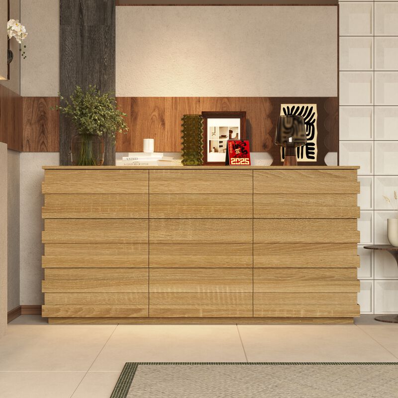 FUFU&GAGA Modern Walnut Wood Grain 9-Drawer Storage Cabinet (63" W x 15.7" D x 31.5" H), Walnut
