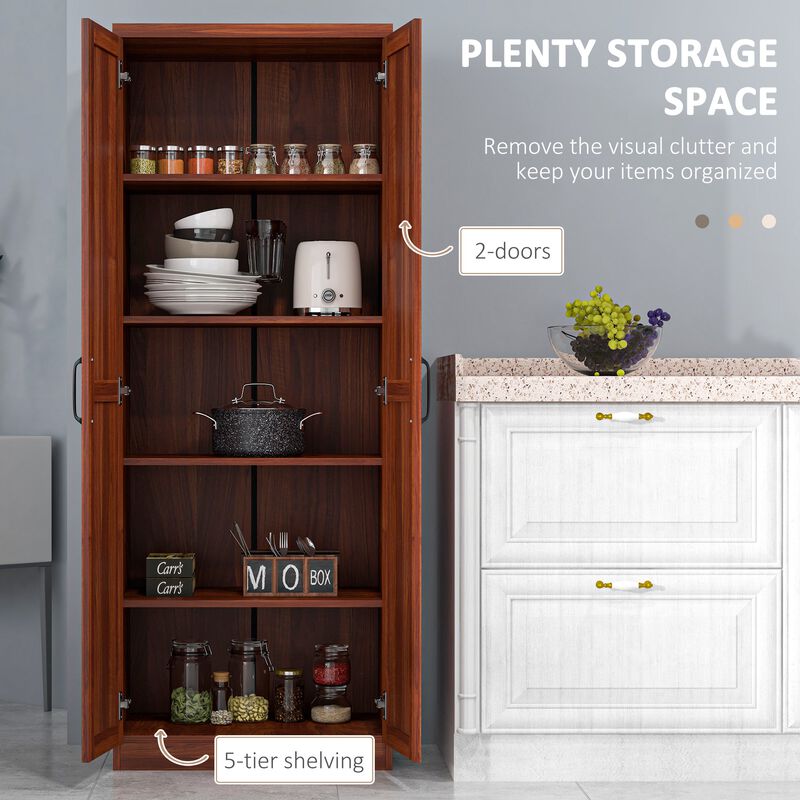63" Kitchen Pantry Cabinet: 2 Doors, 5-Tier Shelving