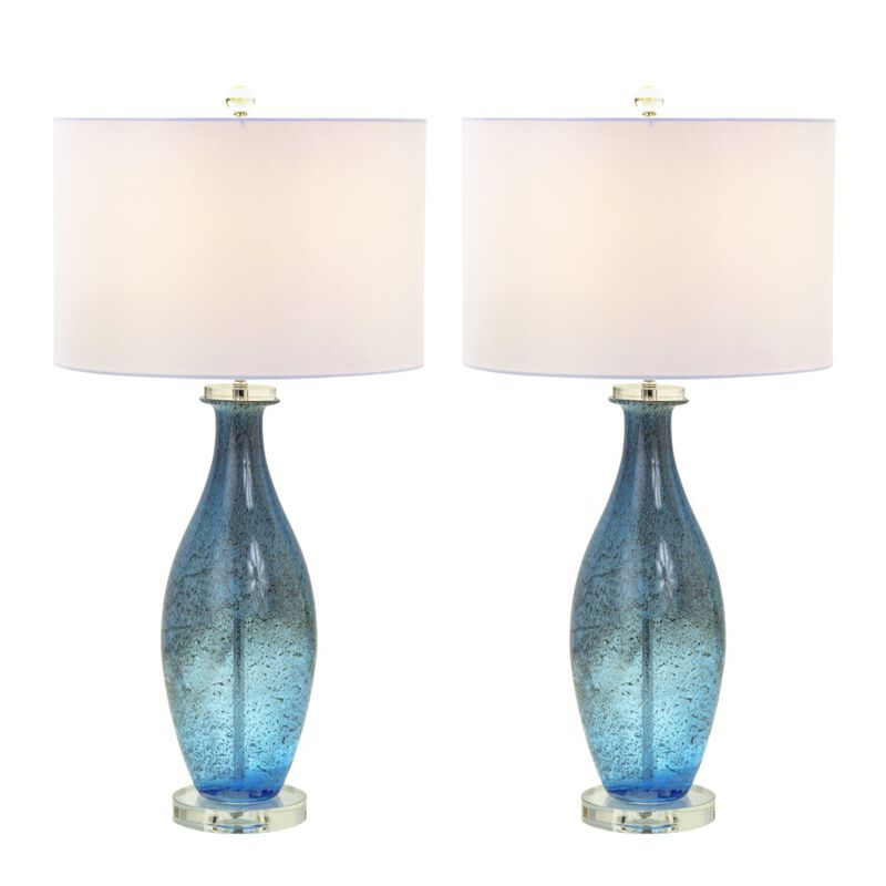 Lux Lighting Everly 30” Blue tone Art Glass w/Crystal Base, (Set of 2)