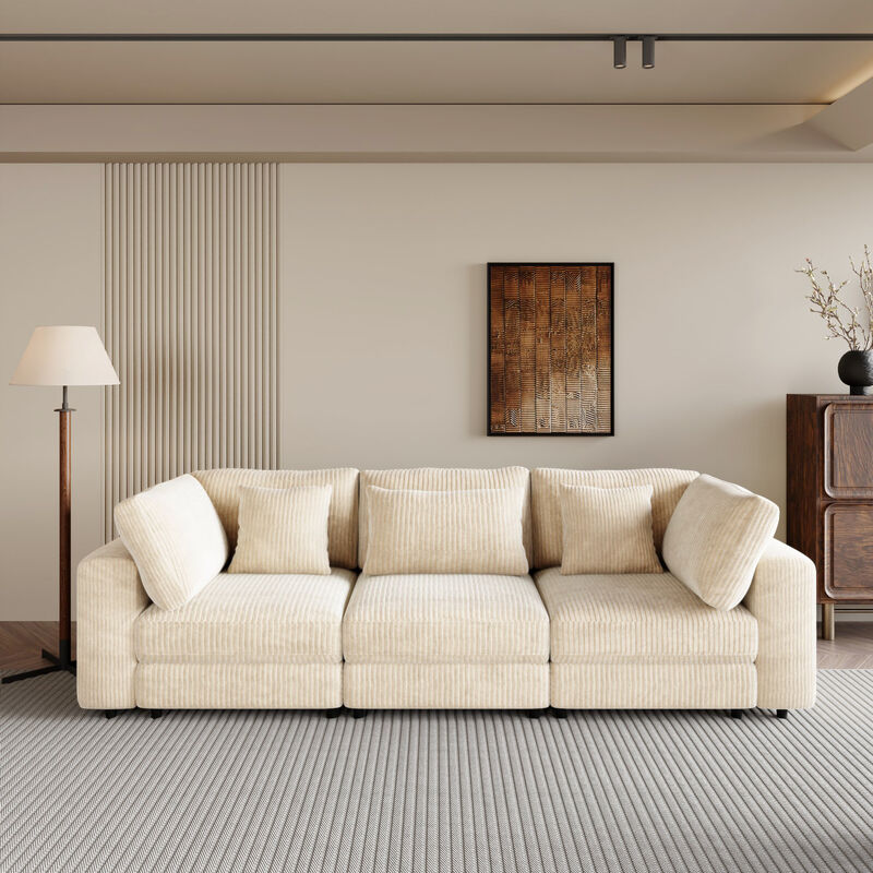 Merax Modern 3 Seater Sofa with 5 Pillows