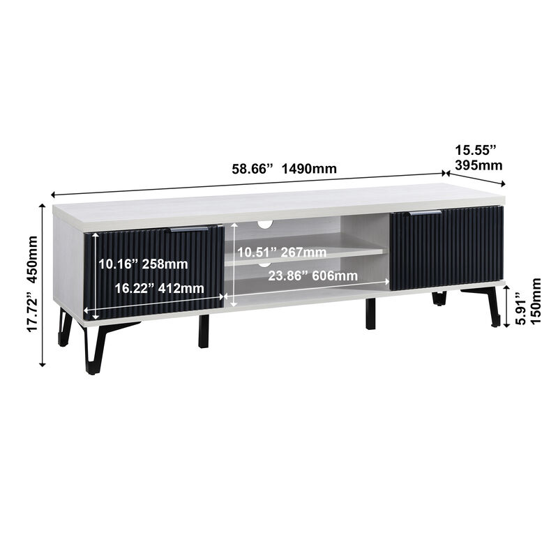 58.66 in. Ivory Wood TV Stand with 2 Storage Cabinets Fits TV's up to 65 in.