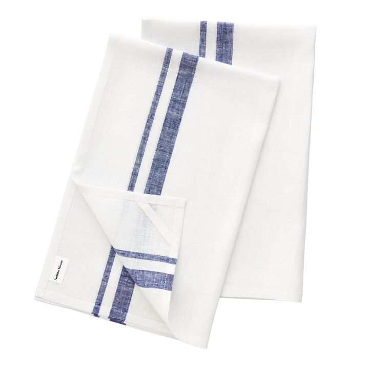 Solino Home 100% Pure Stripe Linen Kitchen Towels 17x26" Set of 2 for Spring & Easter | French Stripe