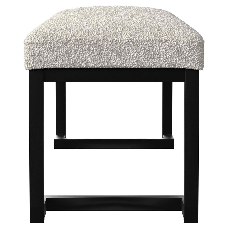 Mezza Accent Bench, Tufted Ivory Boucle Fabric, Black Metal, 48 Inch - Benzara