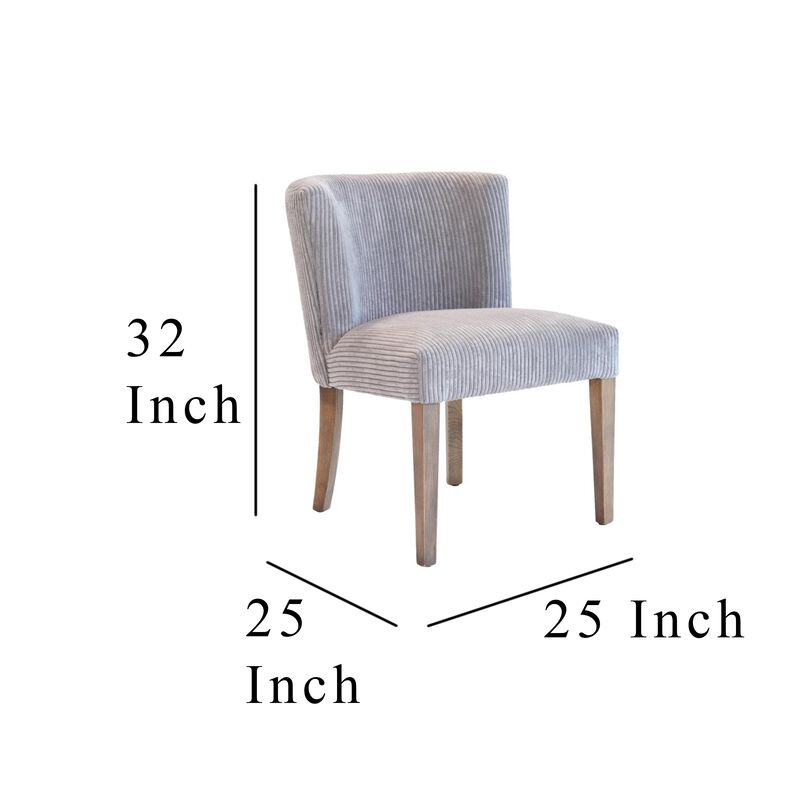 Wesy Dining Chair, Curved Back, Light Gray Fabric, Natural Oak Wood - Benzara